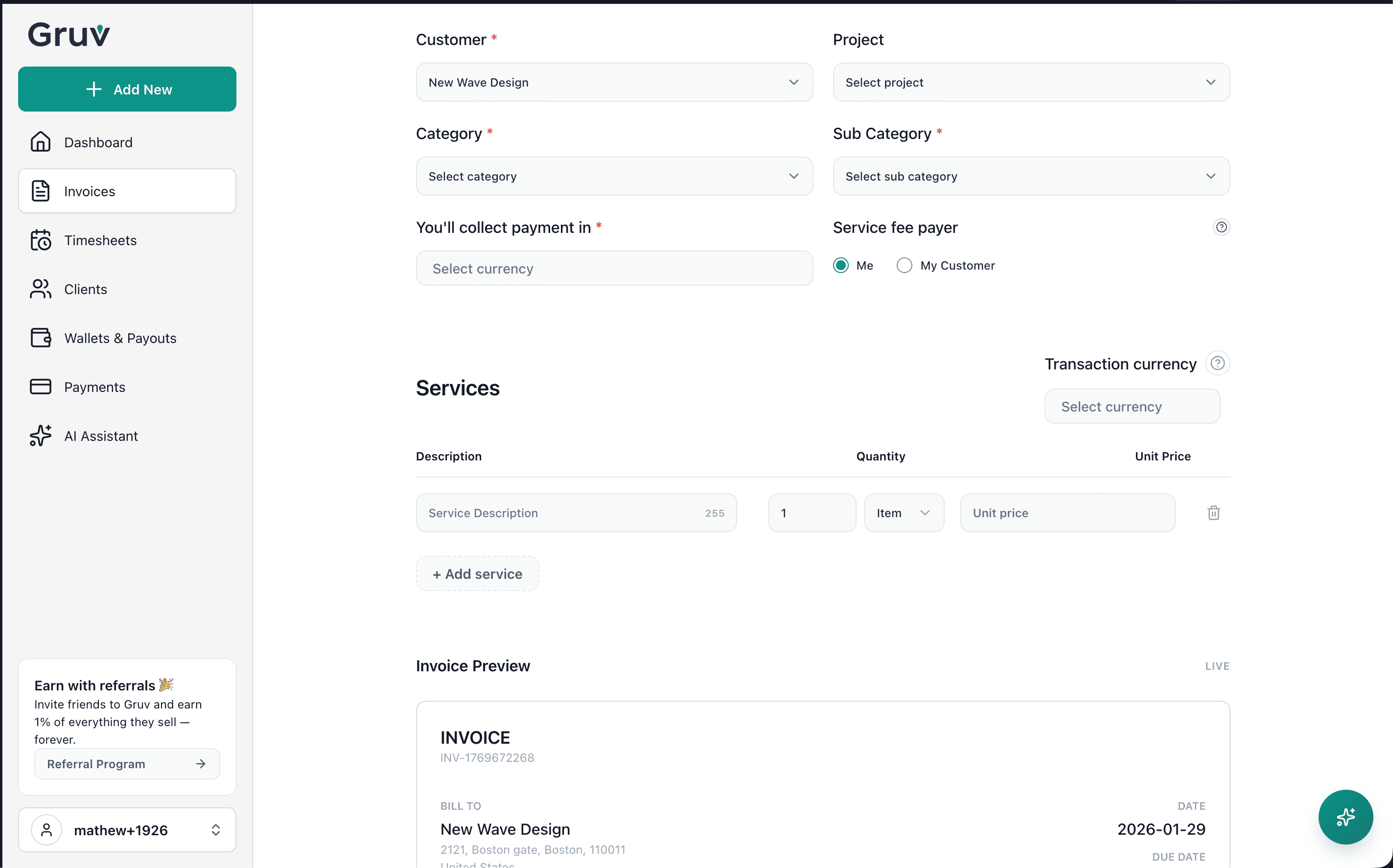 Raise Invoice Dashboard