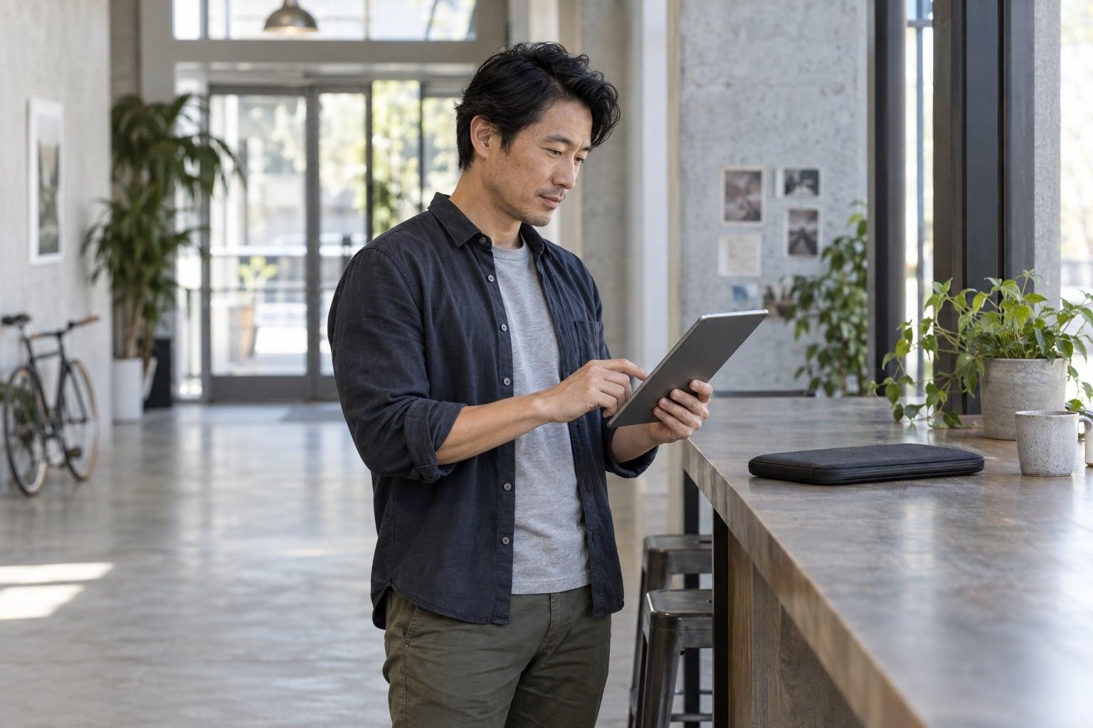 An independent professional reviewing the next step on a tablet
