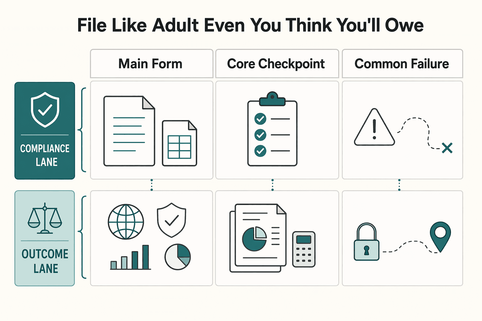 Diagram showing U.S. Nomad Baseline: File Like an Adult (Even If You Think You'll Owe $0) for Digital Nomad Taxes in 2026 With a Defensible Filing Plan.