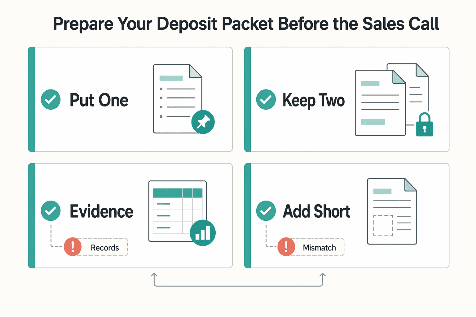 Diagram showing Prepare Your Deposit Packet Before the Sales Call for Why You Should Always Get a Deposit (And How to Ask for It).