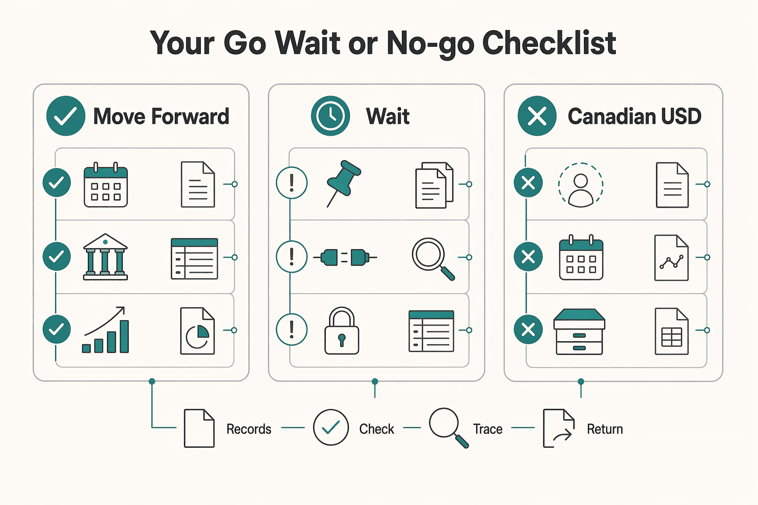 Diagram showing Your go, wait, or no-go checklist for A Canadian Freelancer's Guide to Setting Up a US Stripe Account.