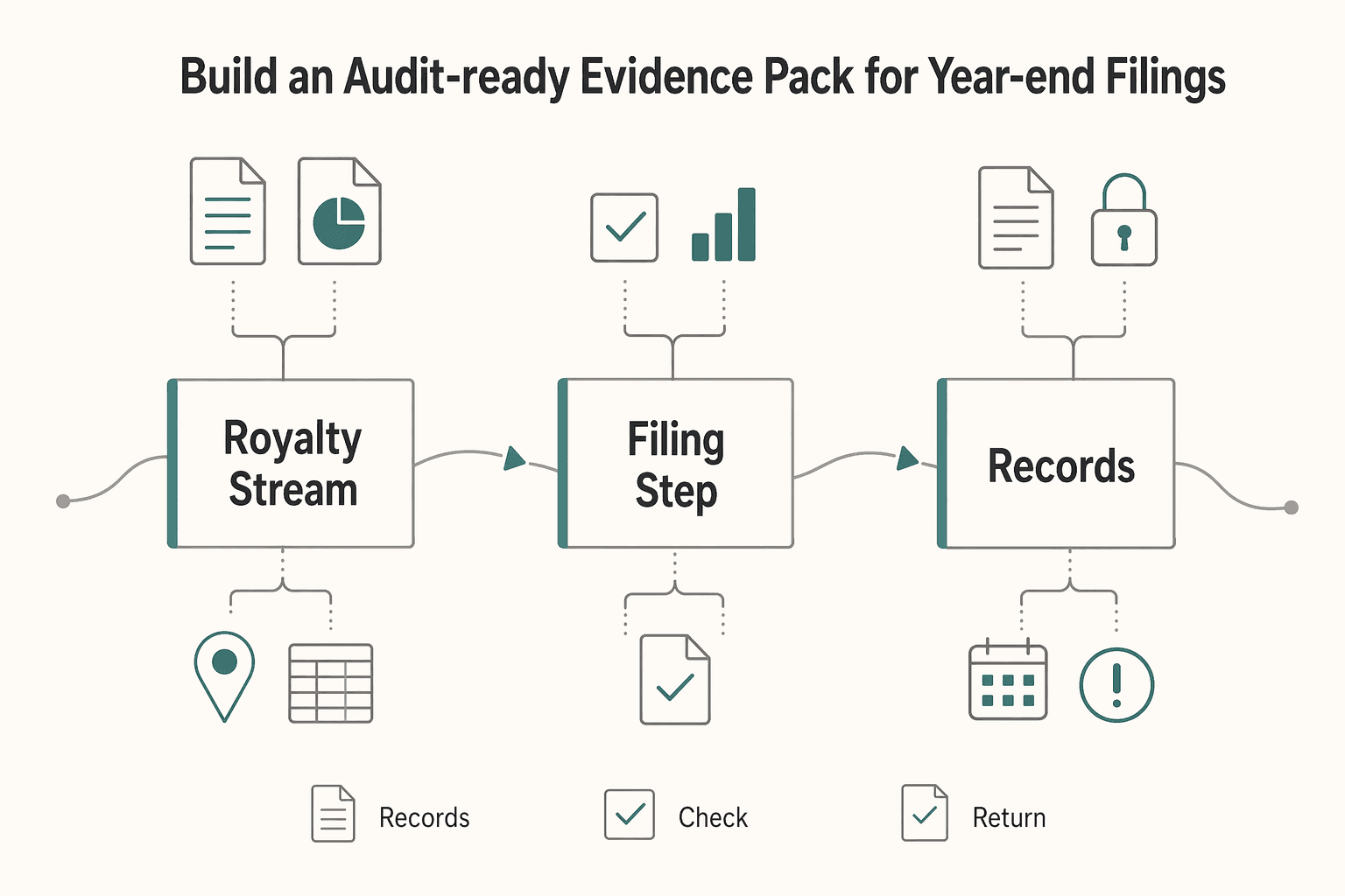 Diagram showing Build an audit-ready evidence pack for year-end filings for Tax Implications of Earning Royalties for a US Author Living in the UK.