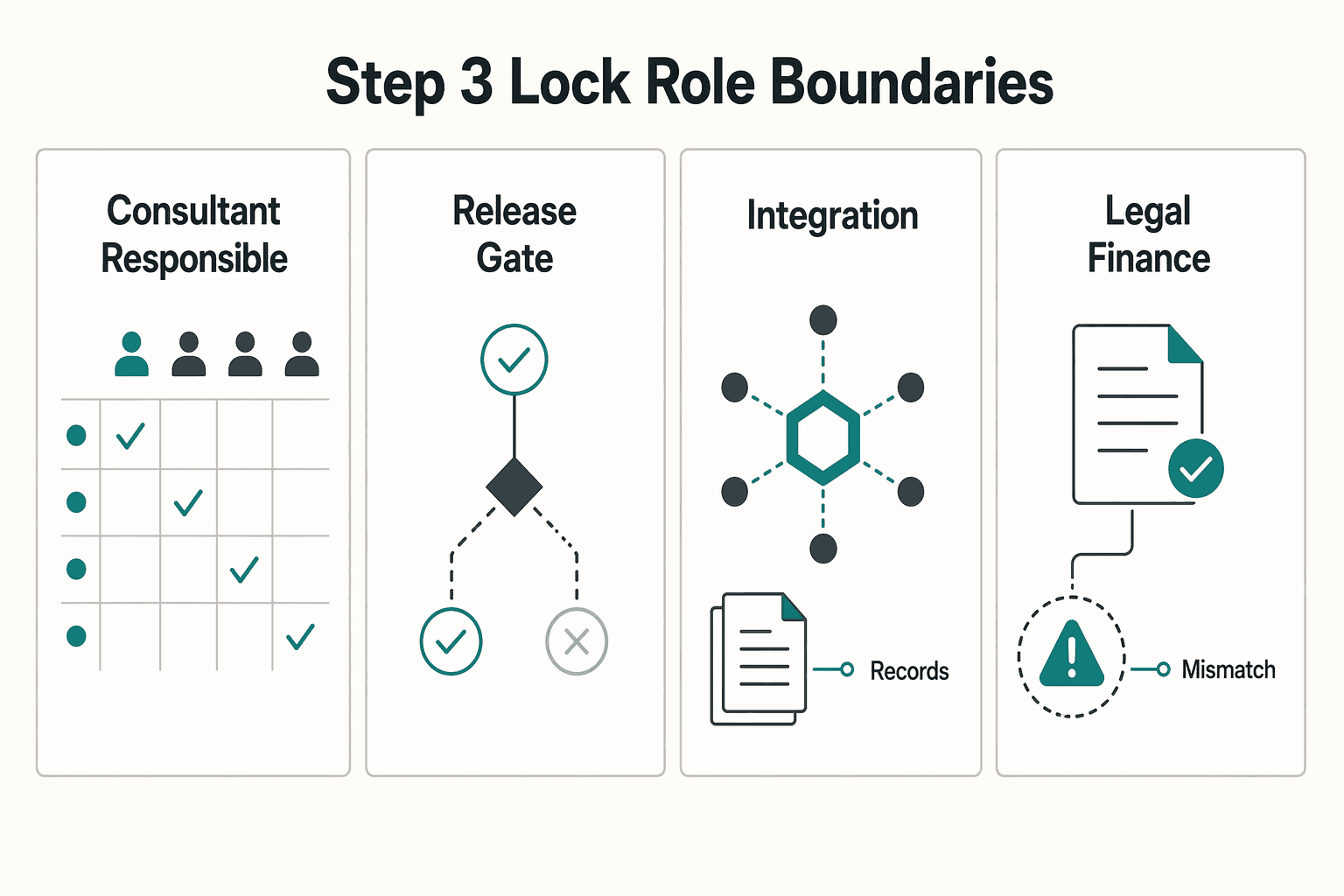 Diagram showing Step 3 Lock role boundaries, communication rules, and the exit path for How to Write a Scope of Work for a HubSpot Implementation Project.