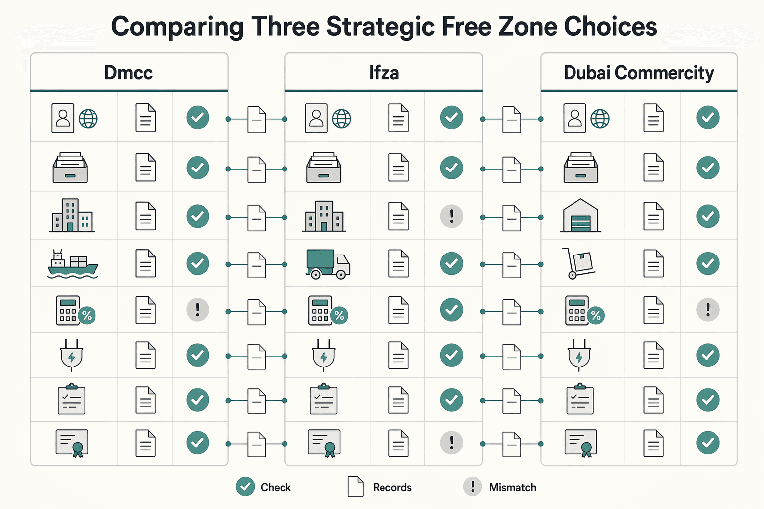 Diagram showing The Playbook: Comparing Three Strategic Free Zone Choices for A Comparison of Dubai Free Zones for E-commerce Businesses.