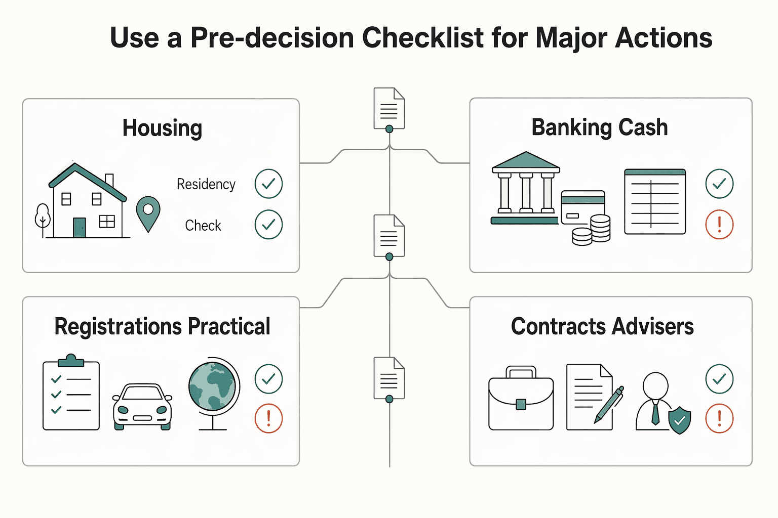 Diagram showing Use a pre-decision checklist for major actions for What Is a Habitual Abode in a Tax Treaty?.
