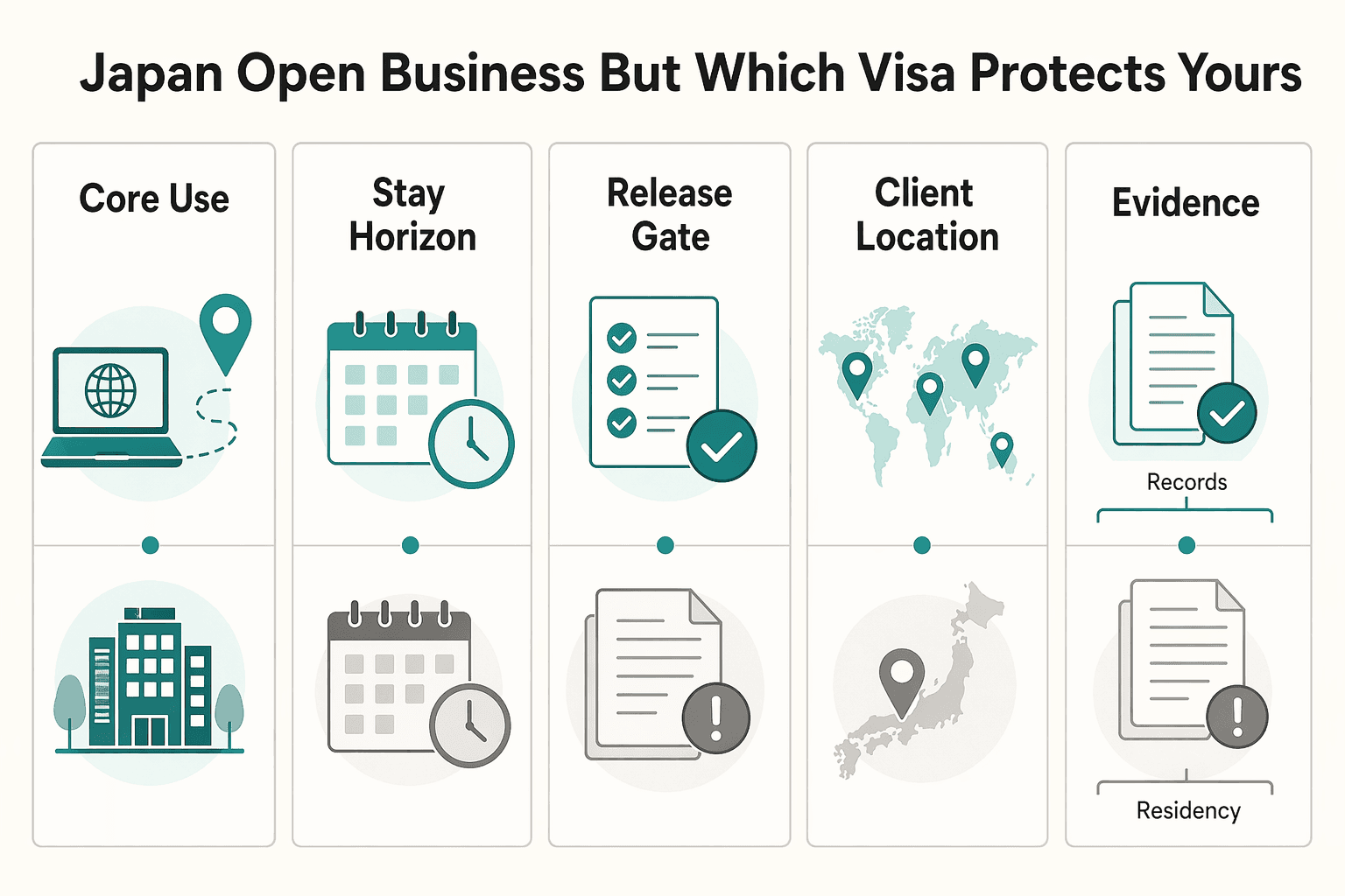 Diagram showing Japan Is Open for Business. But Which Visa Protects Yours? for How to Choose Between Japan's Digital Nomad and Business Manager Visas.