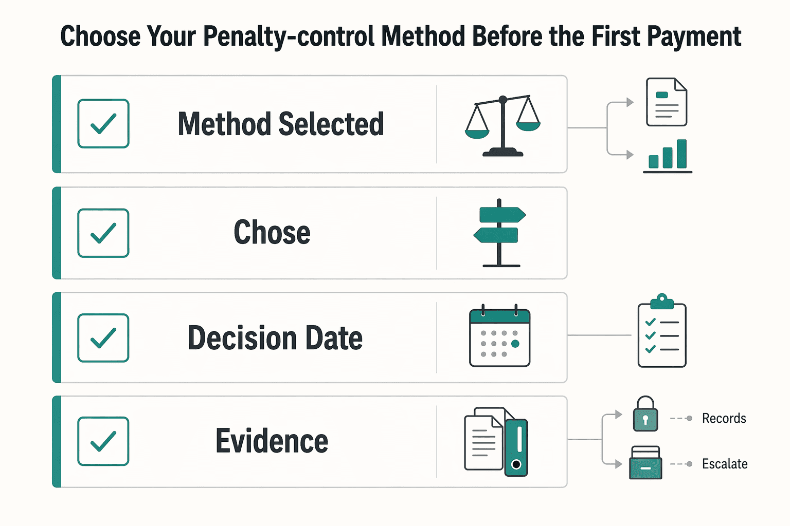 Diagram showing Choose your penalty-control method before the first payment for US Estimated Taxes for Freelancers Abroad With FEIE in the Mix.