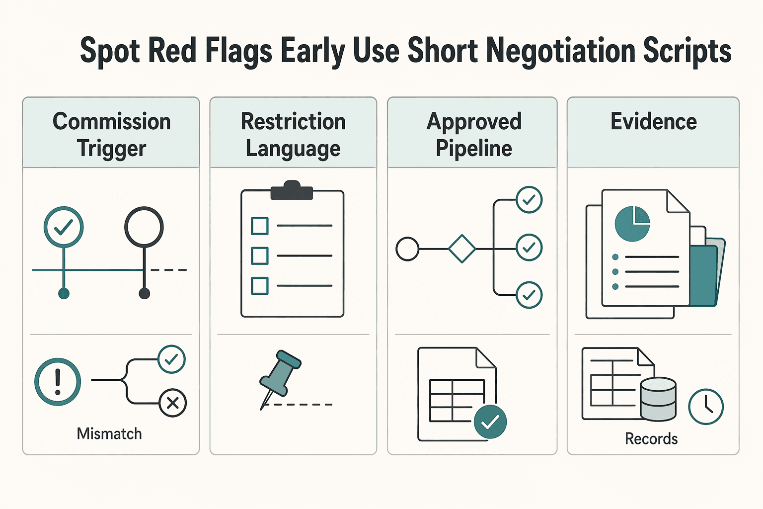 Diagram showing Spot red flags early and use short negotiation scripts for How to Structure a Commission-Based Independent Contractor Agreement.
