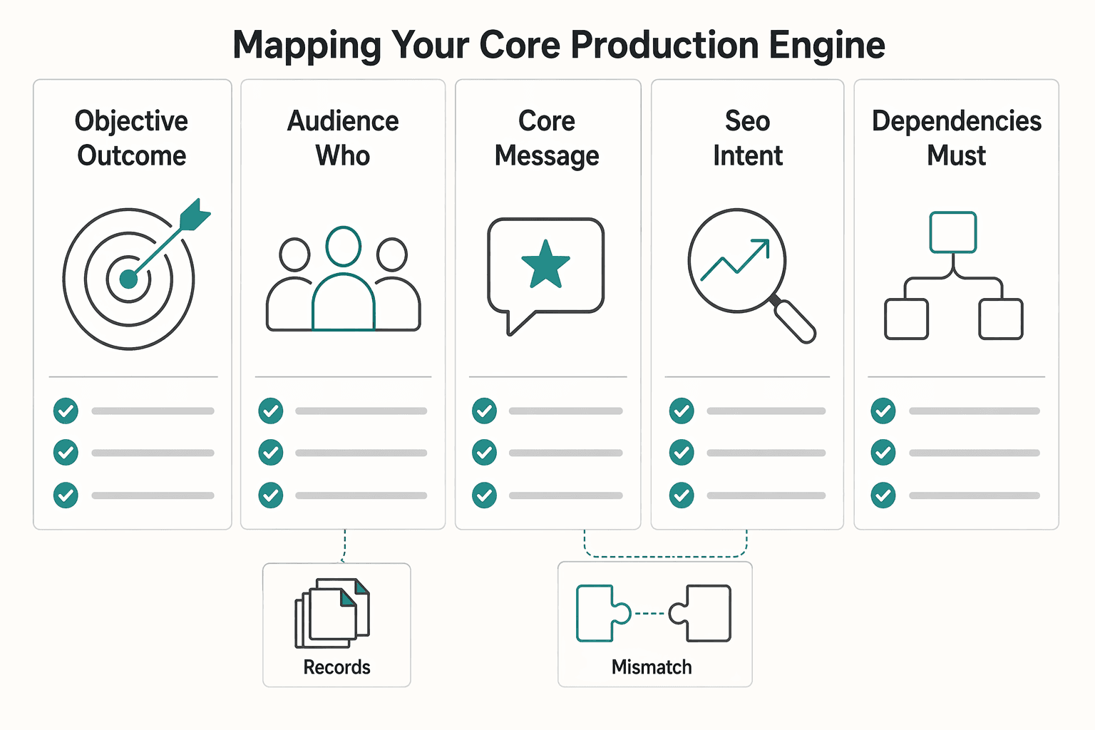 Diagram showing From Brief to Broadcast: Mapping Your Core Production Engine for How to Create a Content Workflow in Notion for a Marketing Team.