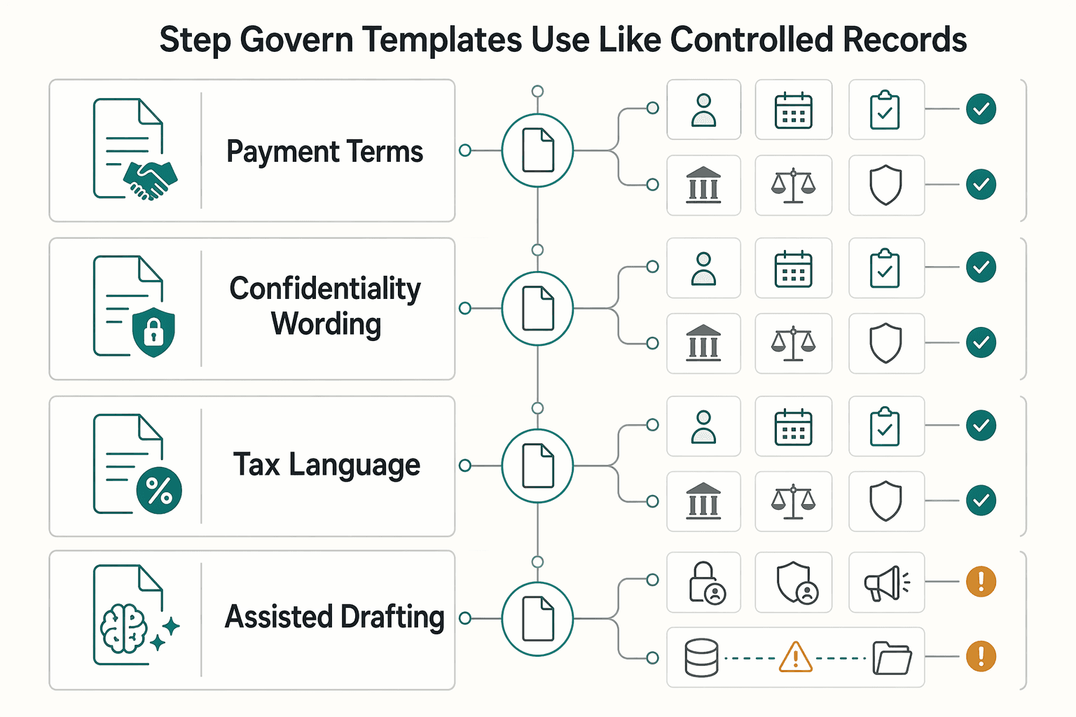 Diagram showing Step 3 Govern templates and AI use like controlled records for How to Use Superhuman to Manage a High-Volume Inbox.