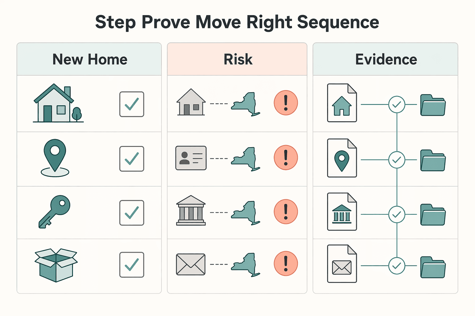 Diagram showing Step 2 Prove the move in the right sequence for How to Properly Break New York State Residency.