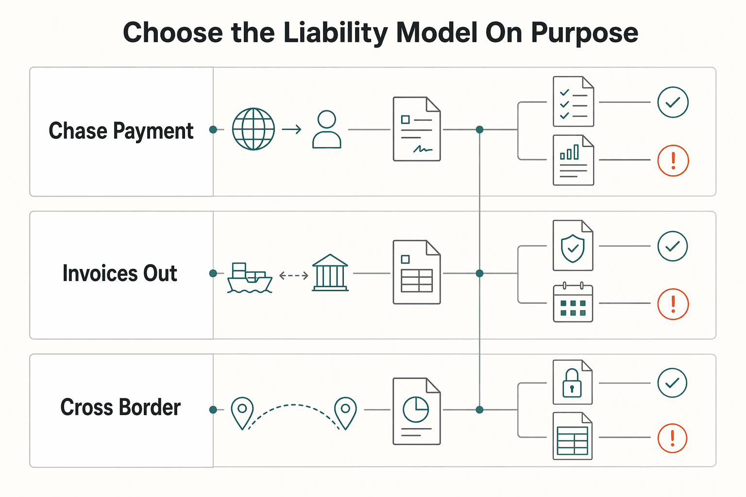 Diagram showing Choose the liability model on purpose for How Graphic Designers Protect Cross-Border Payments and Cash Flow.