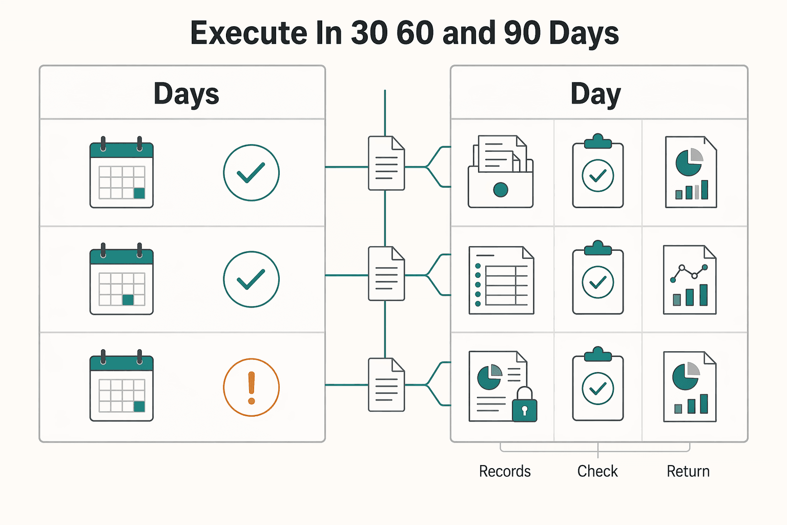Diagram showing Execute in 30 60 and 90 days for How to Structure a US LLC for Investing in Foreign Real Estate.