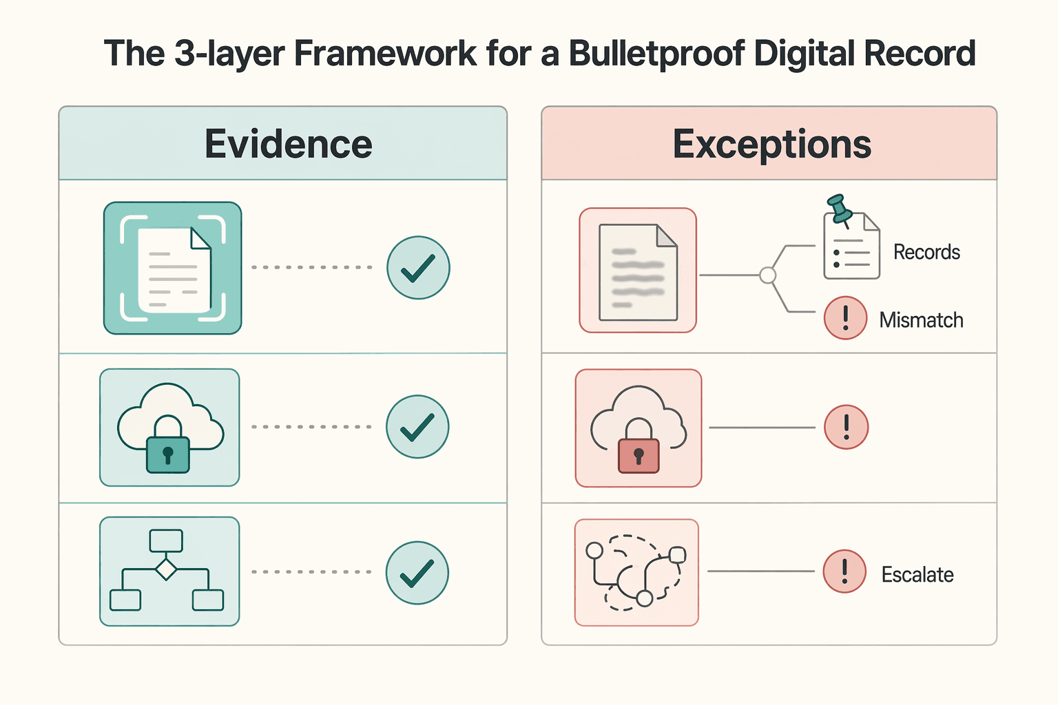 Diagram showing The 3-Layer Framework for a Bulletproof Digital Record for The Best Receipt Scanner Apps for Freelancers.