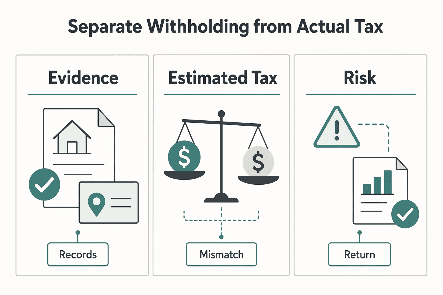 Diagram showing Separate withholding from actual tax for What Is FIRPTA Withholding on US Real Estate Sales?.