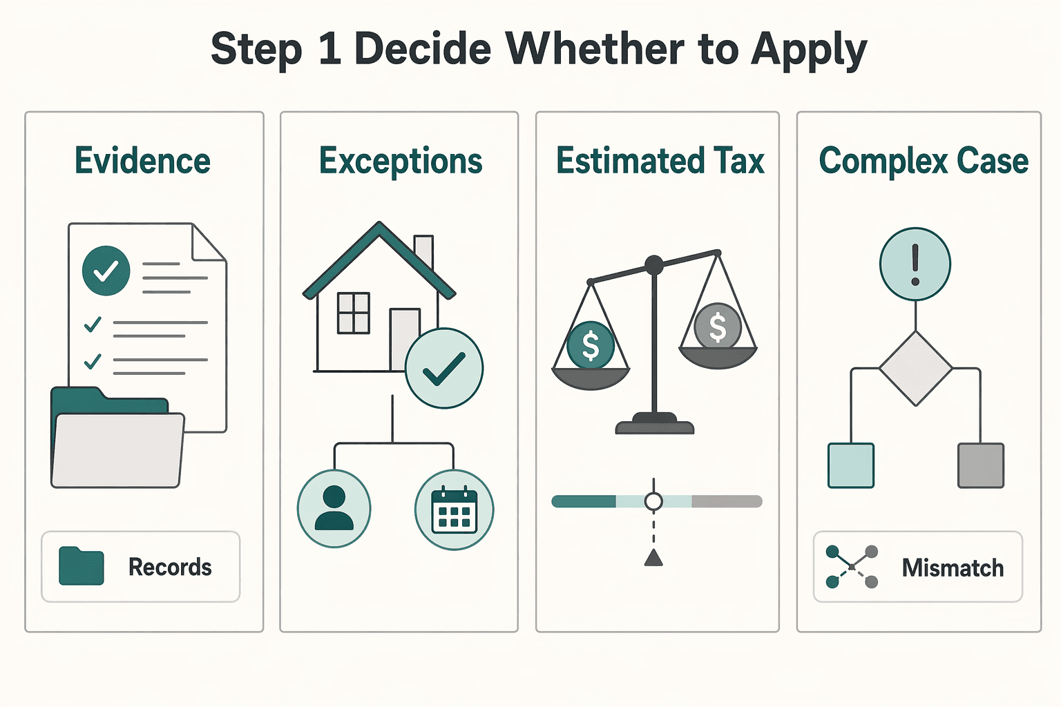 Diagram showing Step 1. Decide whether to apply, stand down, or escalate for How to Apply for a Withholding Certificate to Reduce FIRPTA.