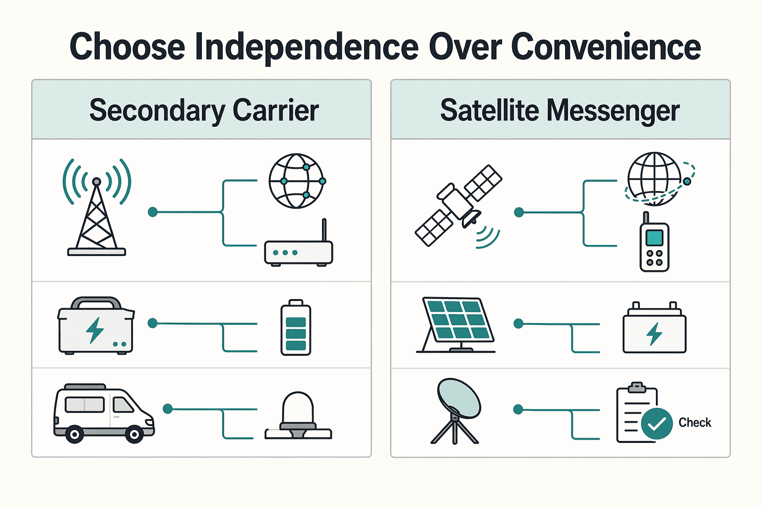 Diagram showing Choose independence over convenience for How to Get Reliable Internet for Van Life.