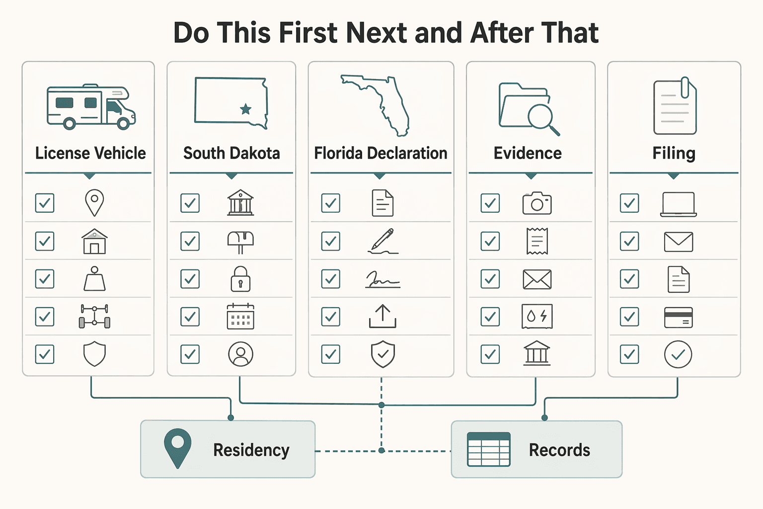Diagram showing Do this first, next, and after that for Full-Time RVing on a Budget for Freelancers Who Need Reliable Cashflow.