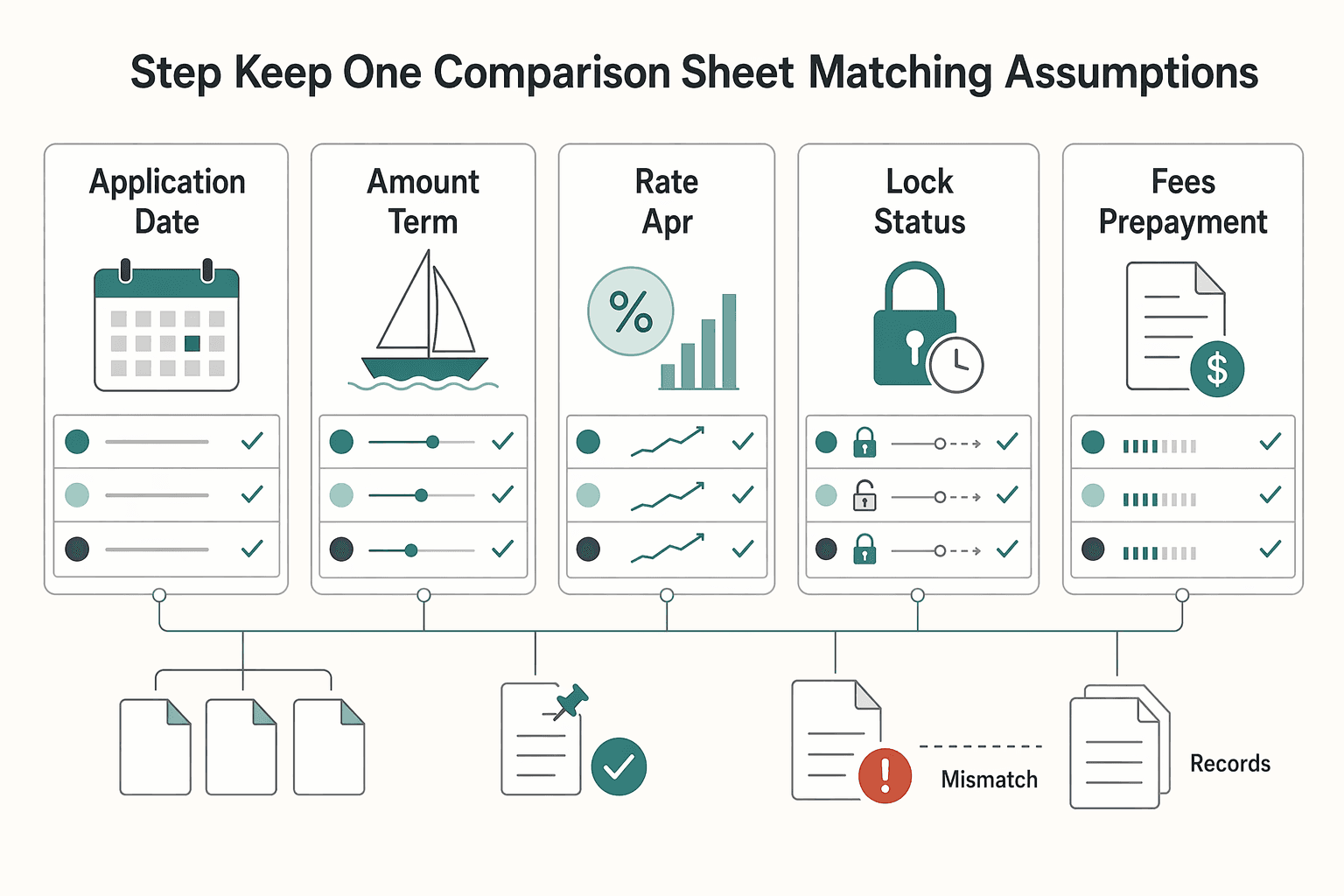 Diagram showing Step 4 Keep one comparison sheet with matching assumptions for How to Finance a Sailboat Without Straining Cashflow.