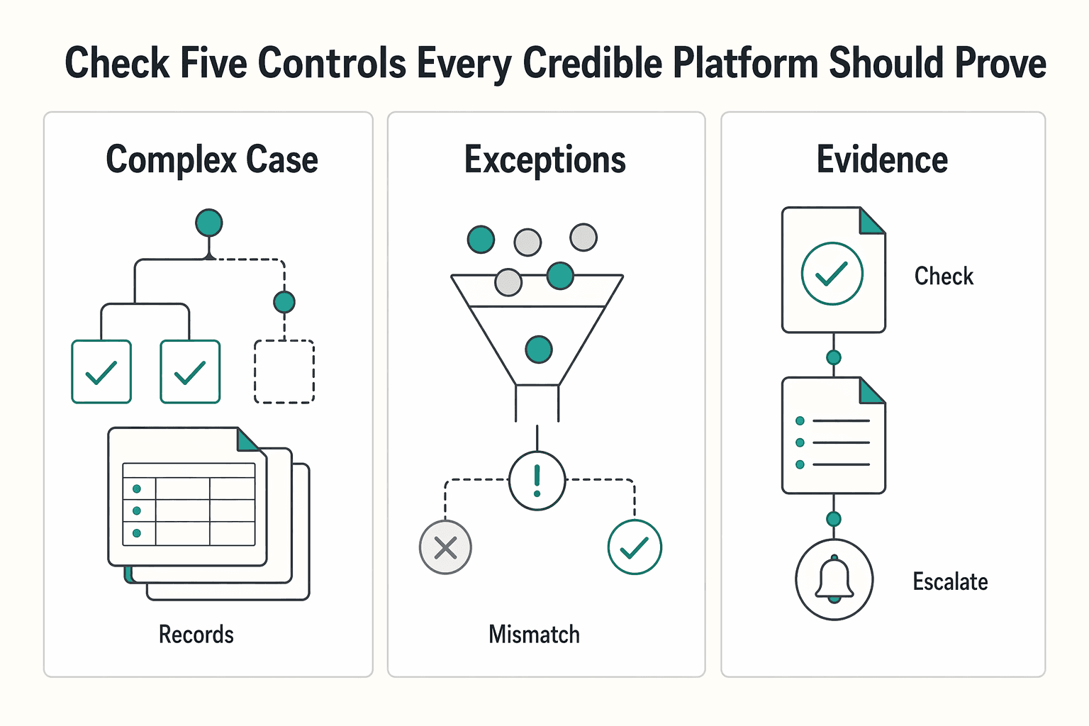 Diagram showing Check the five controls every credible platform should prove for How Freelancers Choose a Compliance-First Fintech Platform.