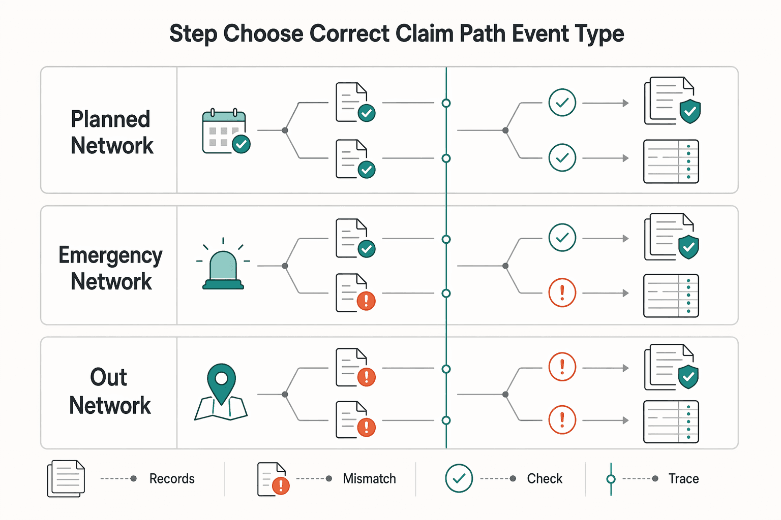 Diagram showing Step 3. Choose the correct claim path by event type for How to Get Health Insurance in Mexico as a Temporary Resident.