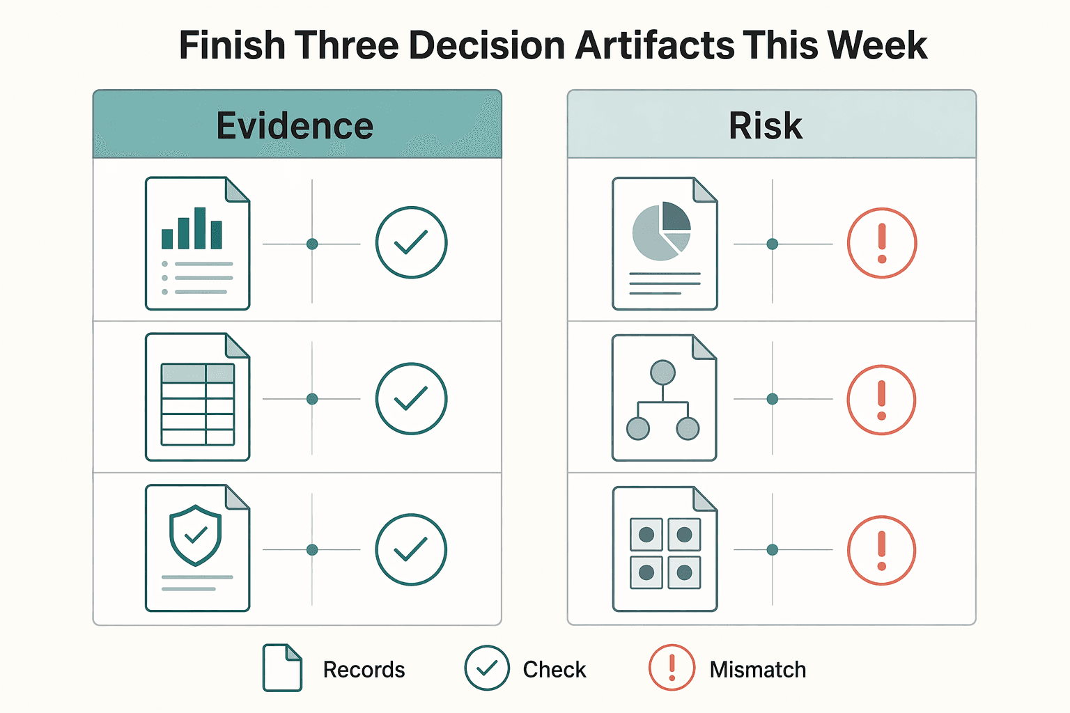 Diagram showing Finish three decision artifacts this week for Media Liability Insurance Decisions for Content Creators.