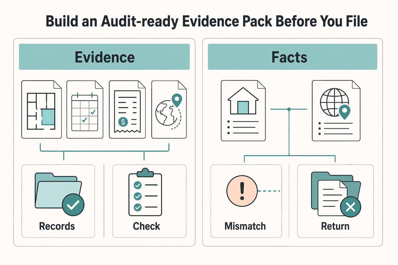 Diagram showing Build an audit-ready evidence pack before you file for Can Digital Nomads Claim the Home Office Deduction?.
