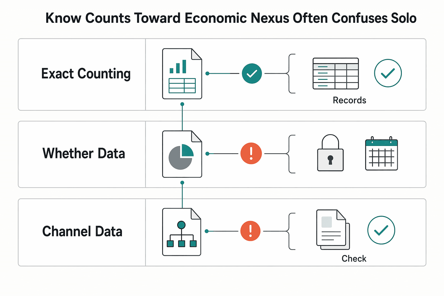 Diagram showing Know What Counts Toward Economic Nexus and What Often Confuses Solo Operators for When Remote Businesses Need to Register for Sales Tax Nexus.