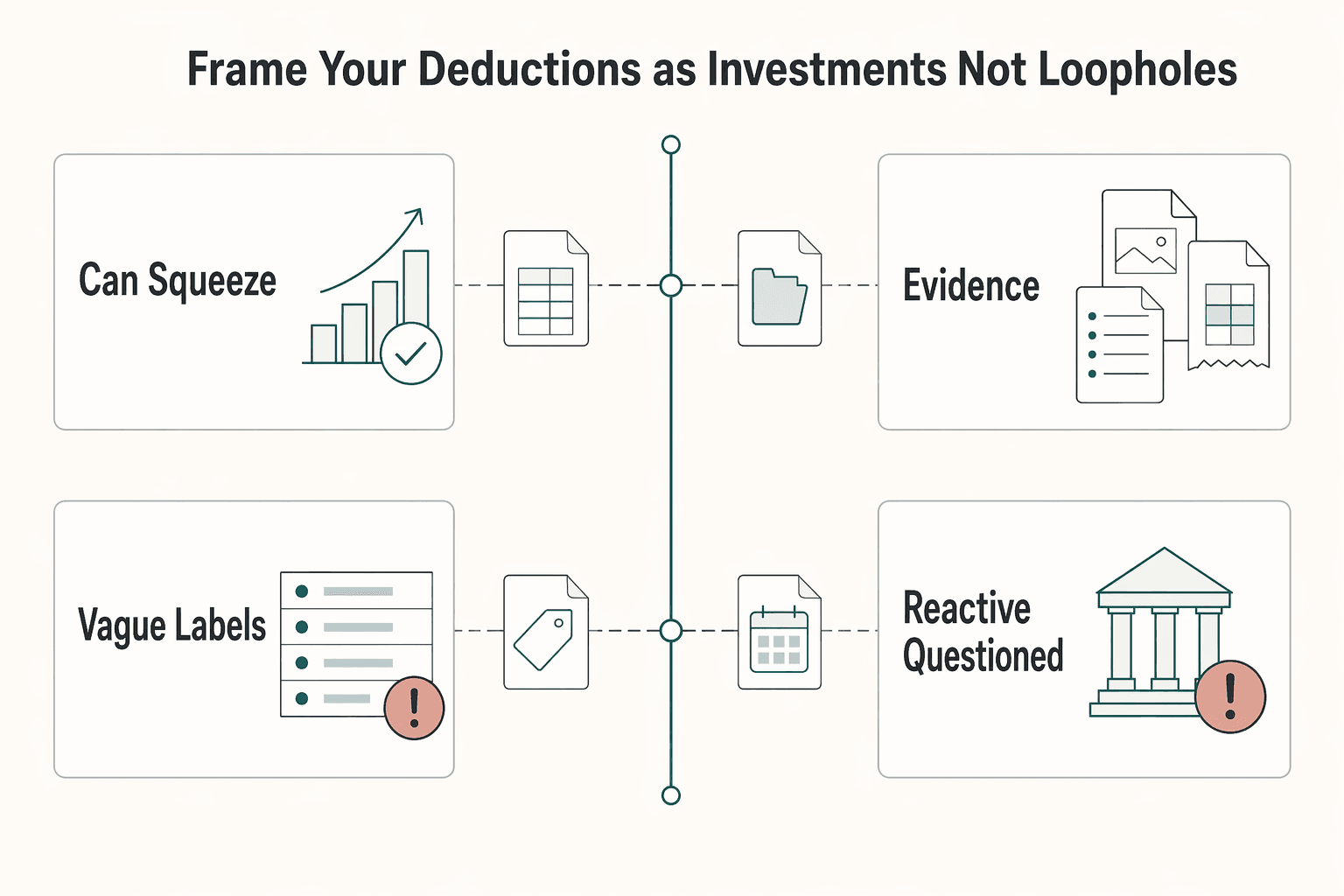 Diagram showing The CEO Mindset: Frame Your Deductions as Investments, Not Loopholes for Freelancer Tax Deductions: How to Find, Document, and Defend Them.