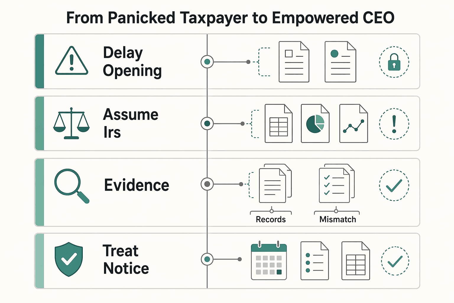 Diagram showing From Panicked Taxpayer to Empowered CEO for How to Handle an IRS Notice of Deficiency (90-Day Letter).