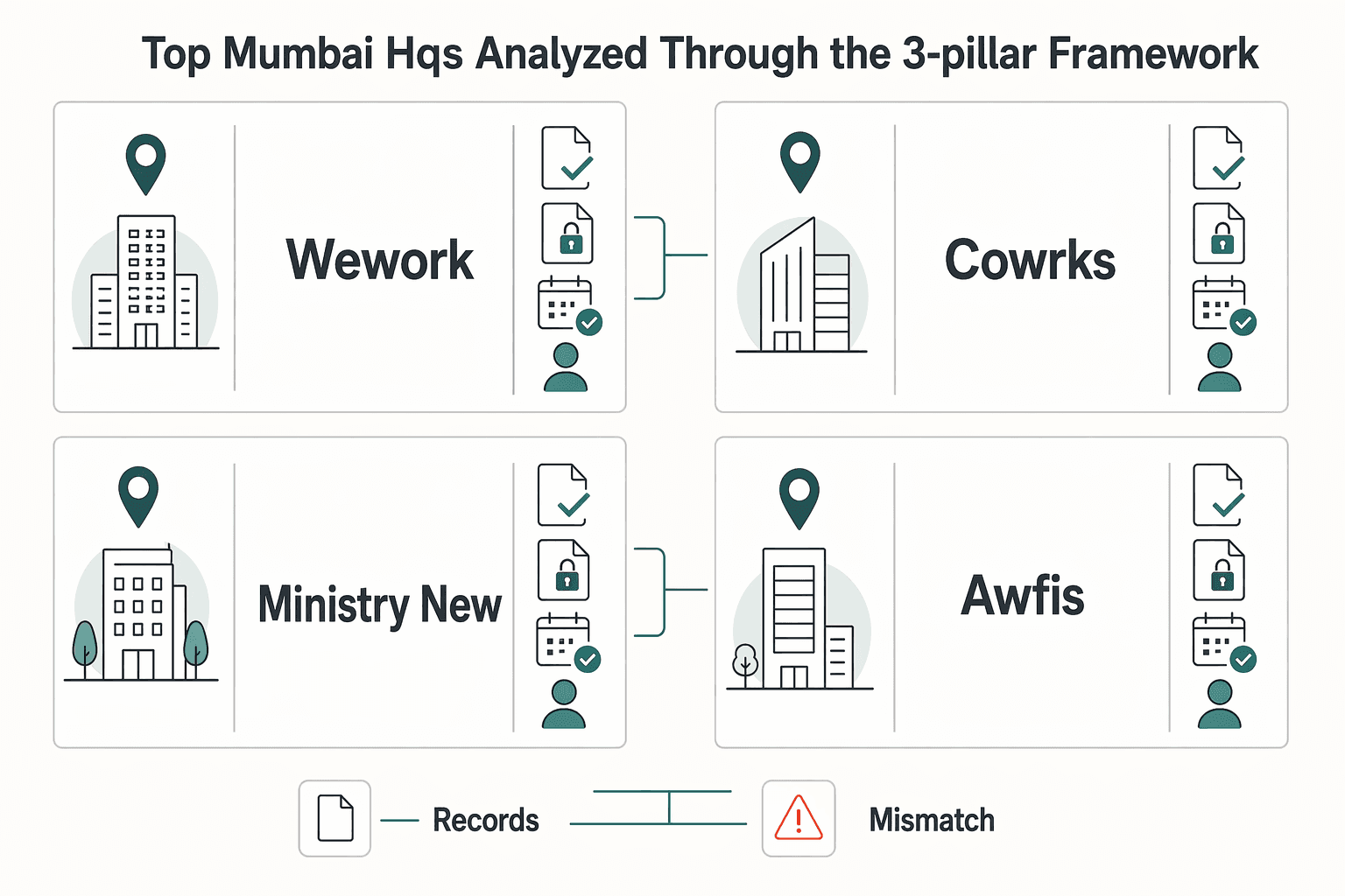 Diagram illustrating The Gruv Shortlist: Top Mumbai HQs Analyzed Through the 3-Pillar Framework.