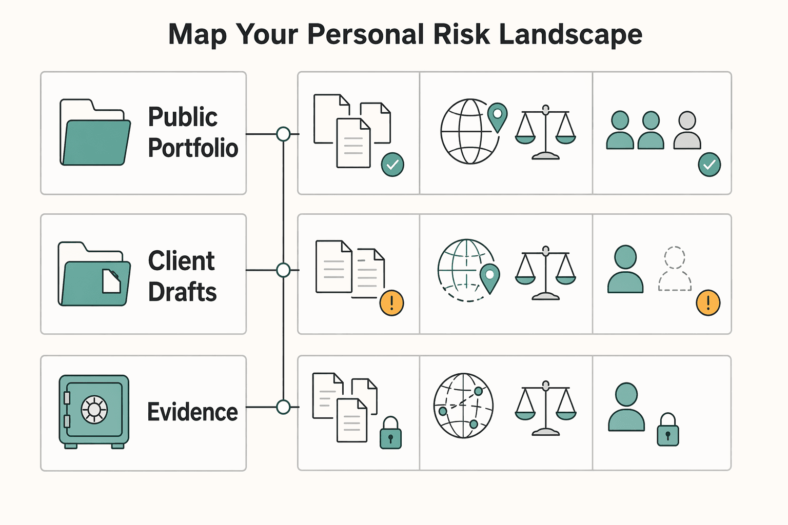 Diagram showing Step 1: Map Your Personal Risk Landscape for Data Sovereignty in Cloud Storage for Cross-Border Freelancers.