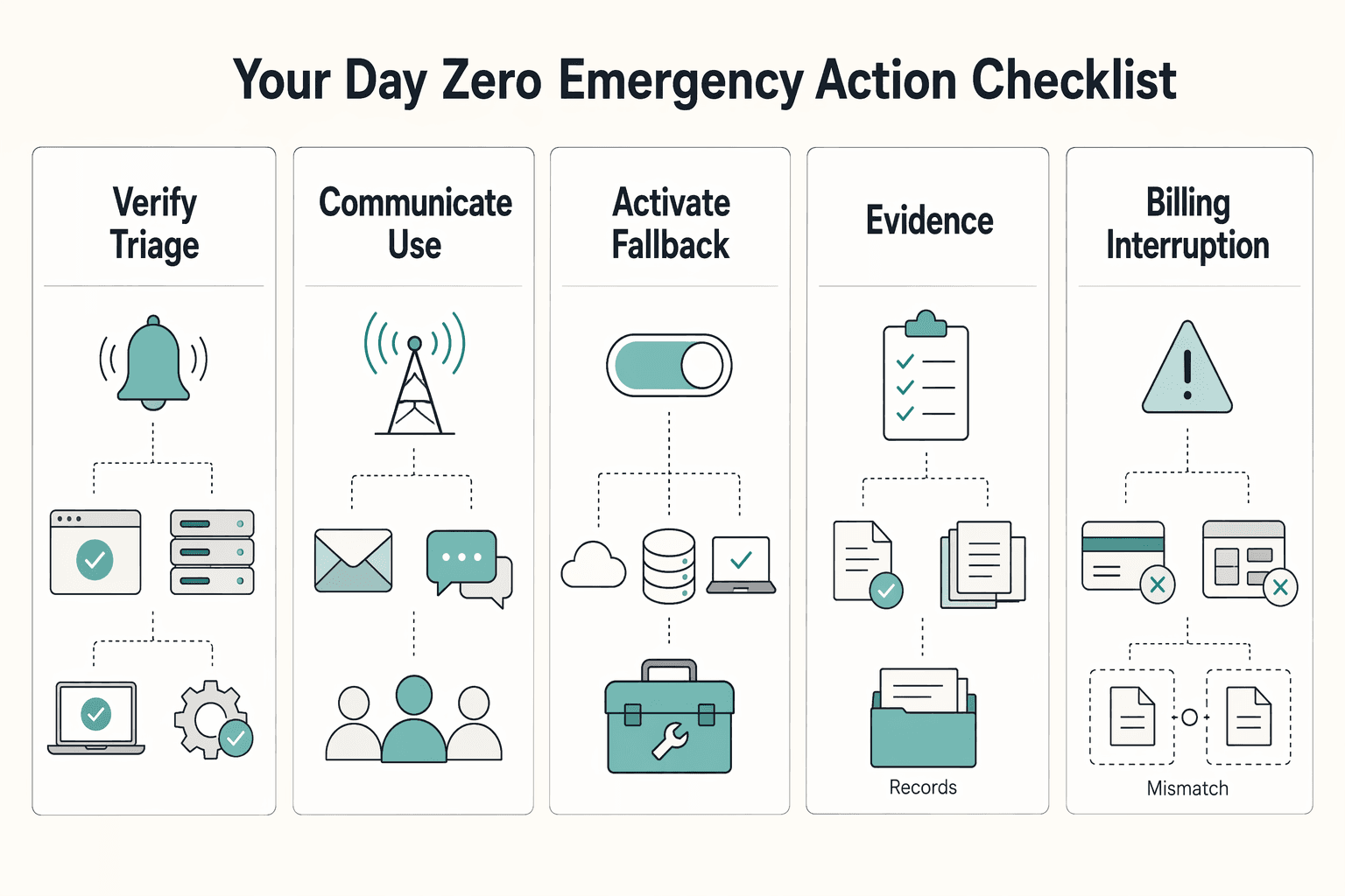 Diagram showing Step 3: Your "Day Zero" Emergency Action Checklist for How to Create a Disaster Recovery Plan for a SaaS Business.