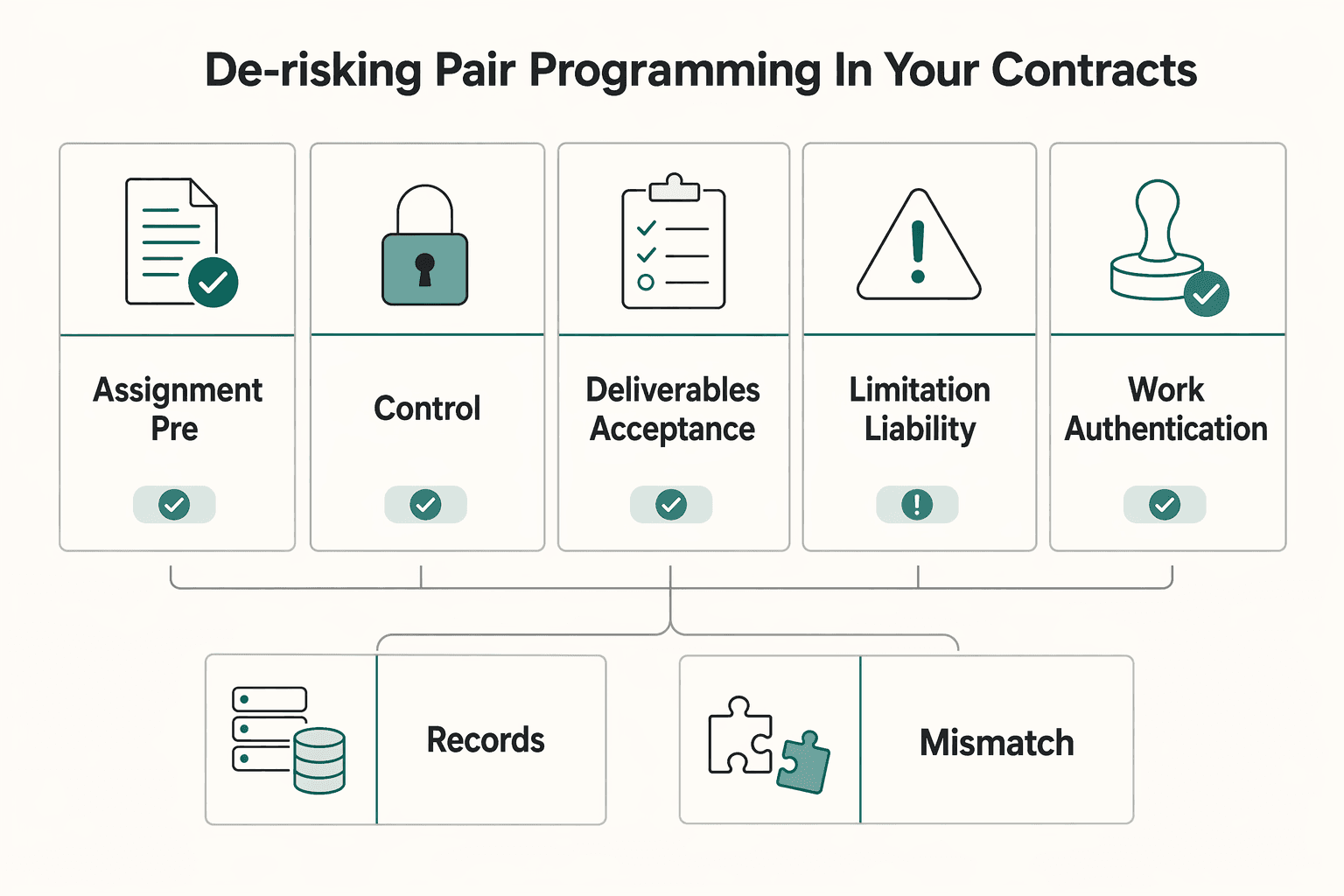 Diagram showing The Bulletproof SOW: De-risking Pair Programming in Your Contracts for Remote Pair Programming That Clients Trust and Approve.