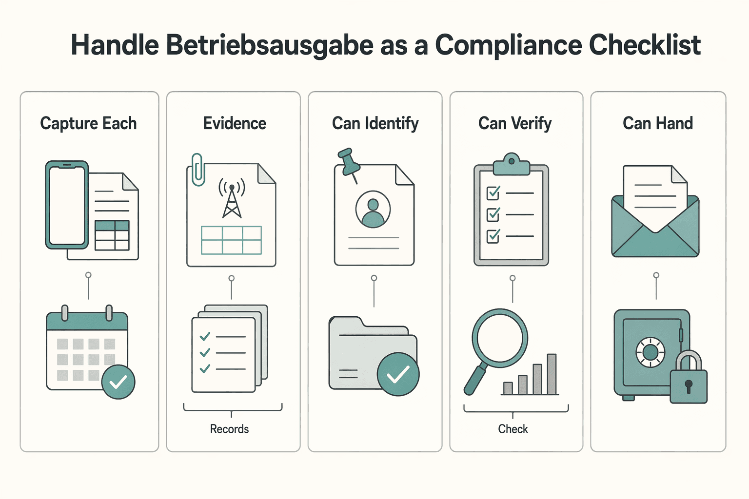 Diagram showing 3. Handle Betriebsausgabe as a compliance checklist for The Best German Mobile Phone Plans for Expats.