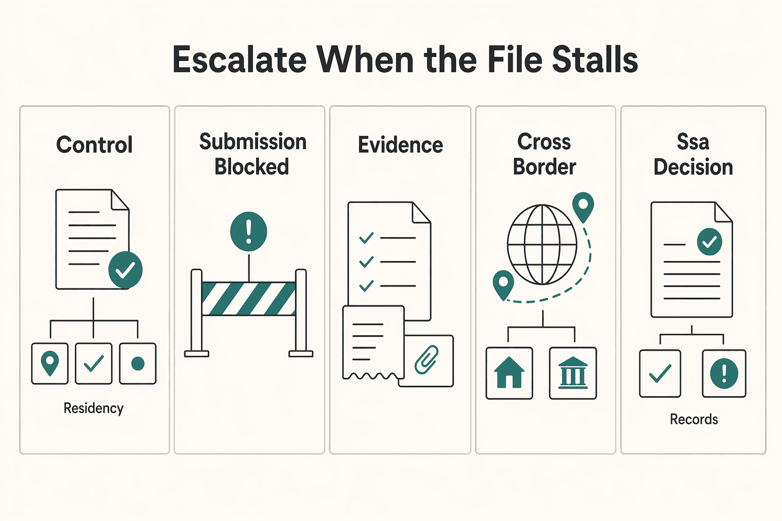 Diagram showing Escalate when the file stalls for Health Insurance for Freelancers in France During Your First Year.