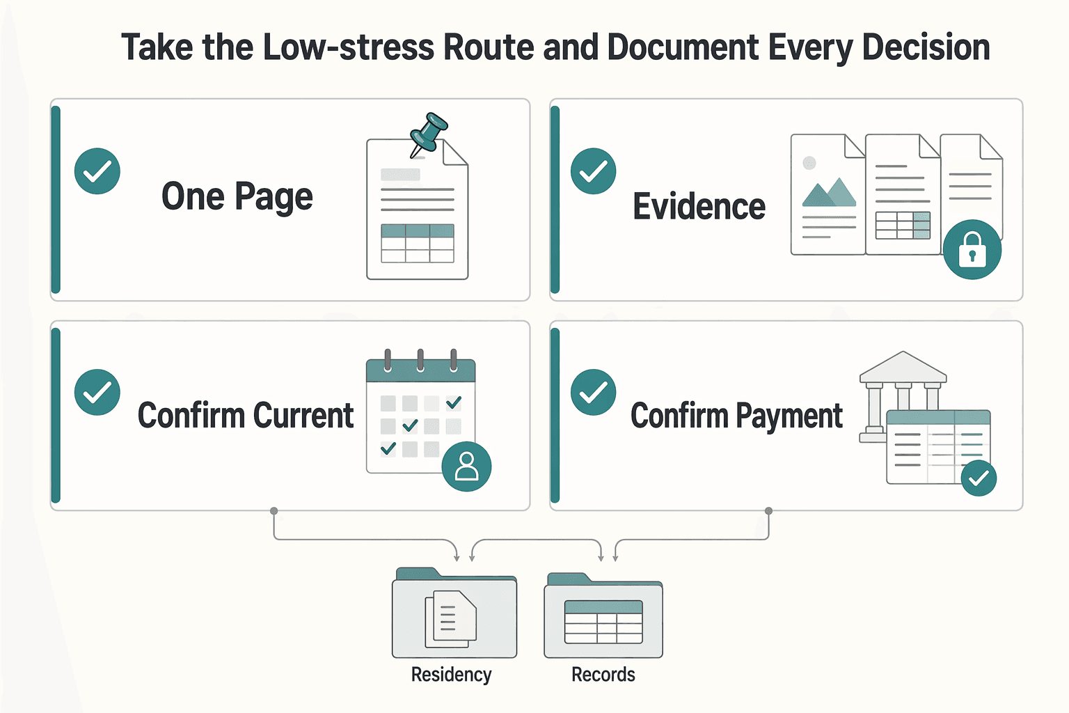 Diagram showing Take the low-stress route and document every decision for How Foreign Workers in South Korea Can Build a Defensible Tax Filing Plan.