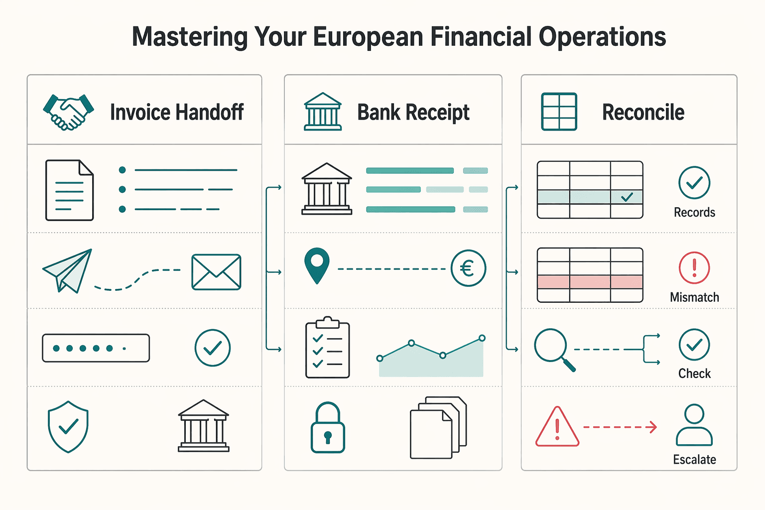Diagram showing From Transfer to System: Mastering Your European Financial Operations for SEPA Transfers for Freelancers: Invoicing EU Clients and Reconciling Payments.