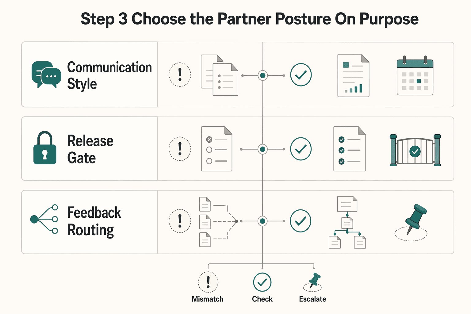 Diagram showing Step 3. Choose the partner posture on purpose for How to Handle a Client Who is Micromanaging Your Project.