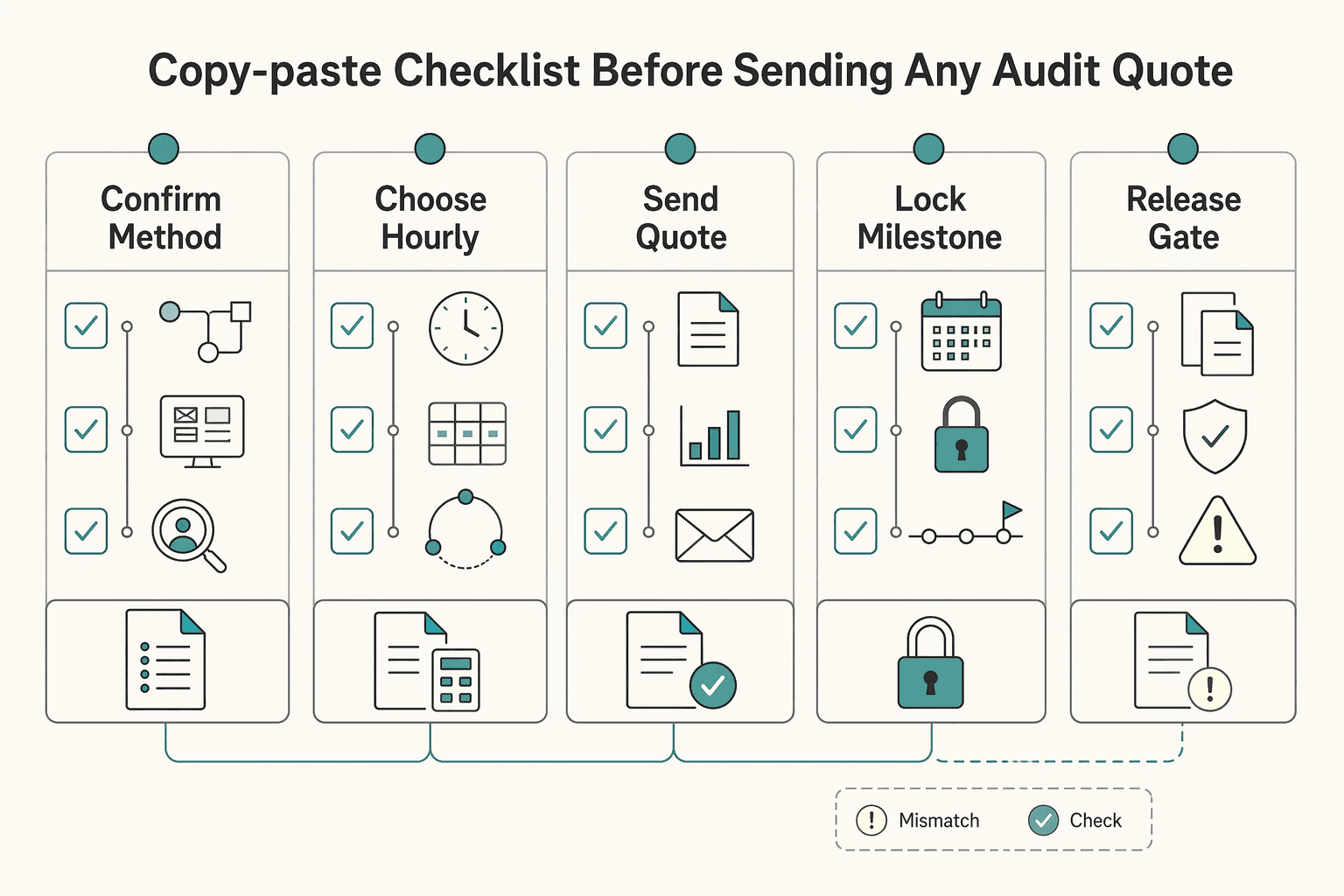 Diagram showing Use This Copy-Paste Checklist Before Sending Any Audit Quote for How to Price a UI/UX Audit for a SaaS Company.