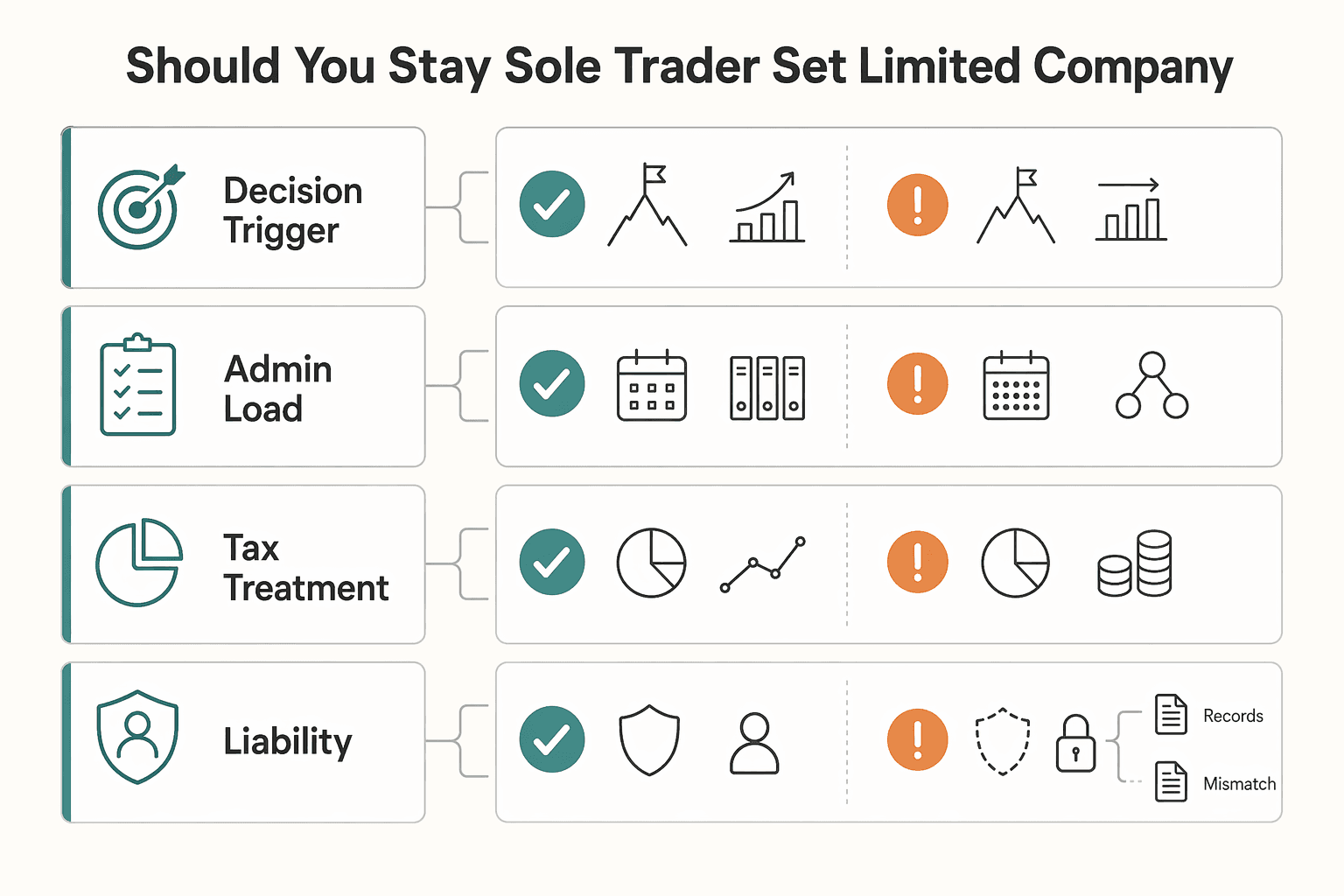 Diagram showing Should you stay a sole trader or set up a limited company? for How to Register as a Sole Trader in the UK.