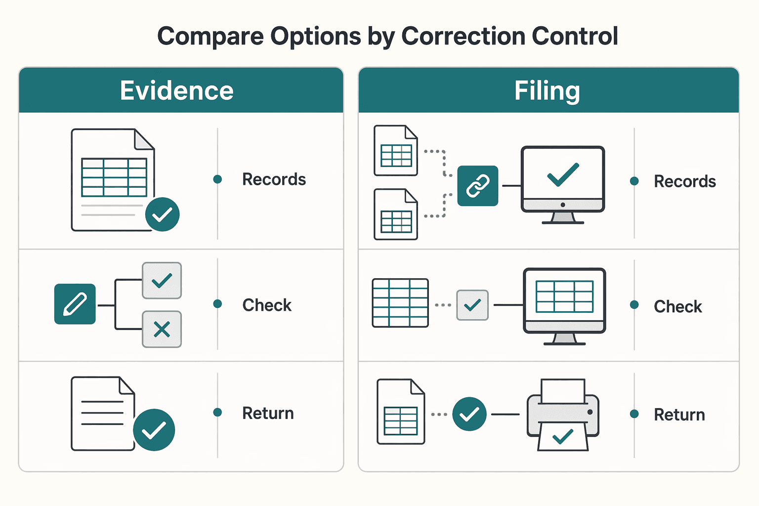 Diagram showing Compare options by correction control for Making Tax Digital for Income Tax for UK Freelancers: Who Needs It and When.