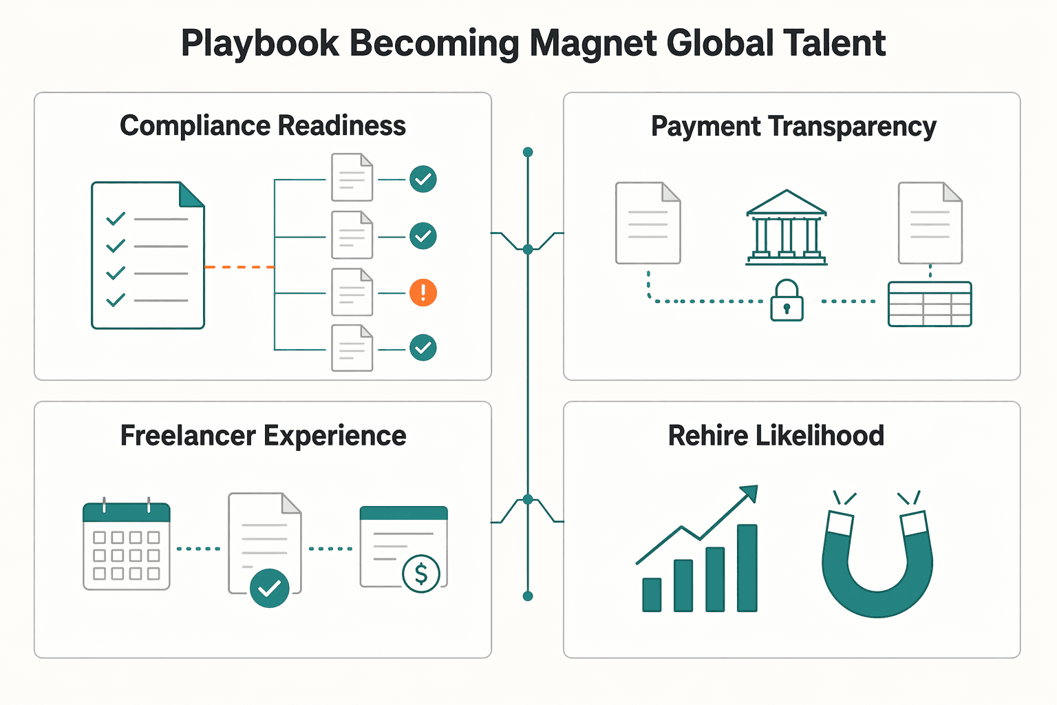 Diagram showing Your Playbook for Becoming a Magnet for Global Talent for How to Pay US-Based Freelancers from the UK.