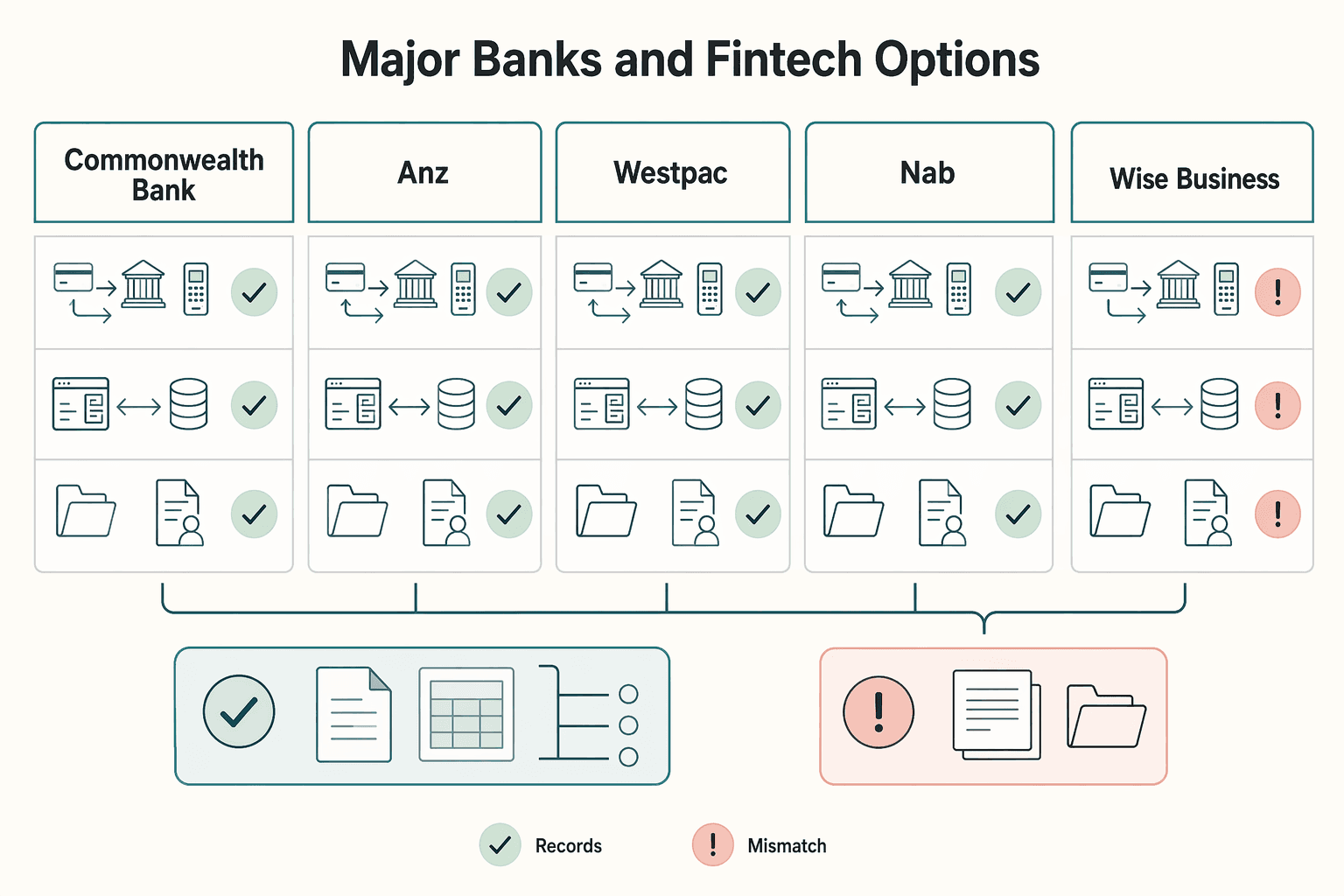 Diagram showing Market map: major banks and fintech options for The Best Business Bank Accounts for Australian Sole Traders.