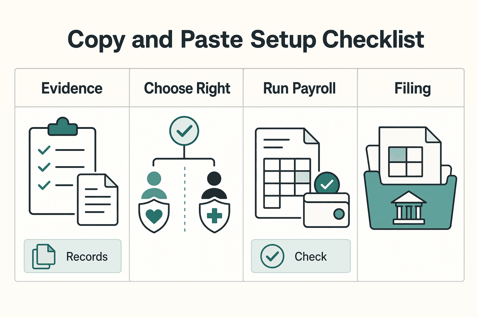 Diagram showing Copy and Paste Setup Checklist for How to Set Up a Health Reimbursement Arrangement (HRA) for an S-Corp.