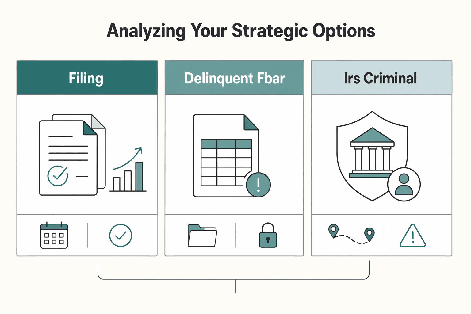 Diagram showing Phase 2: Analyzing Your Strategic Options for Quiet Disclosure for Unreported Foreign Accounts and Safer IRS Options.