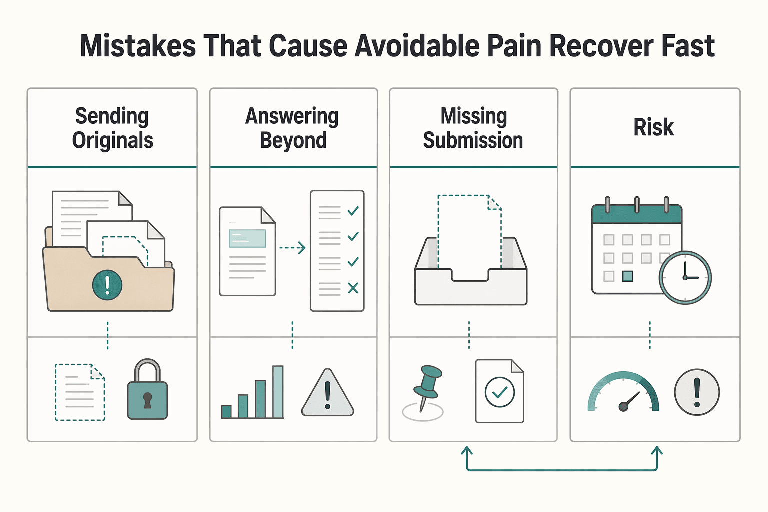 Diagram showing Mistakes that cause avoidable pain and how to recover fast for How to Respond to an IRS Mail Audit Notice.