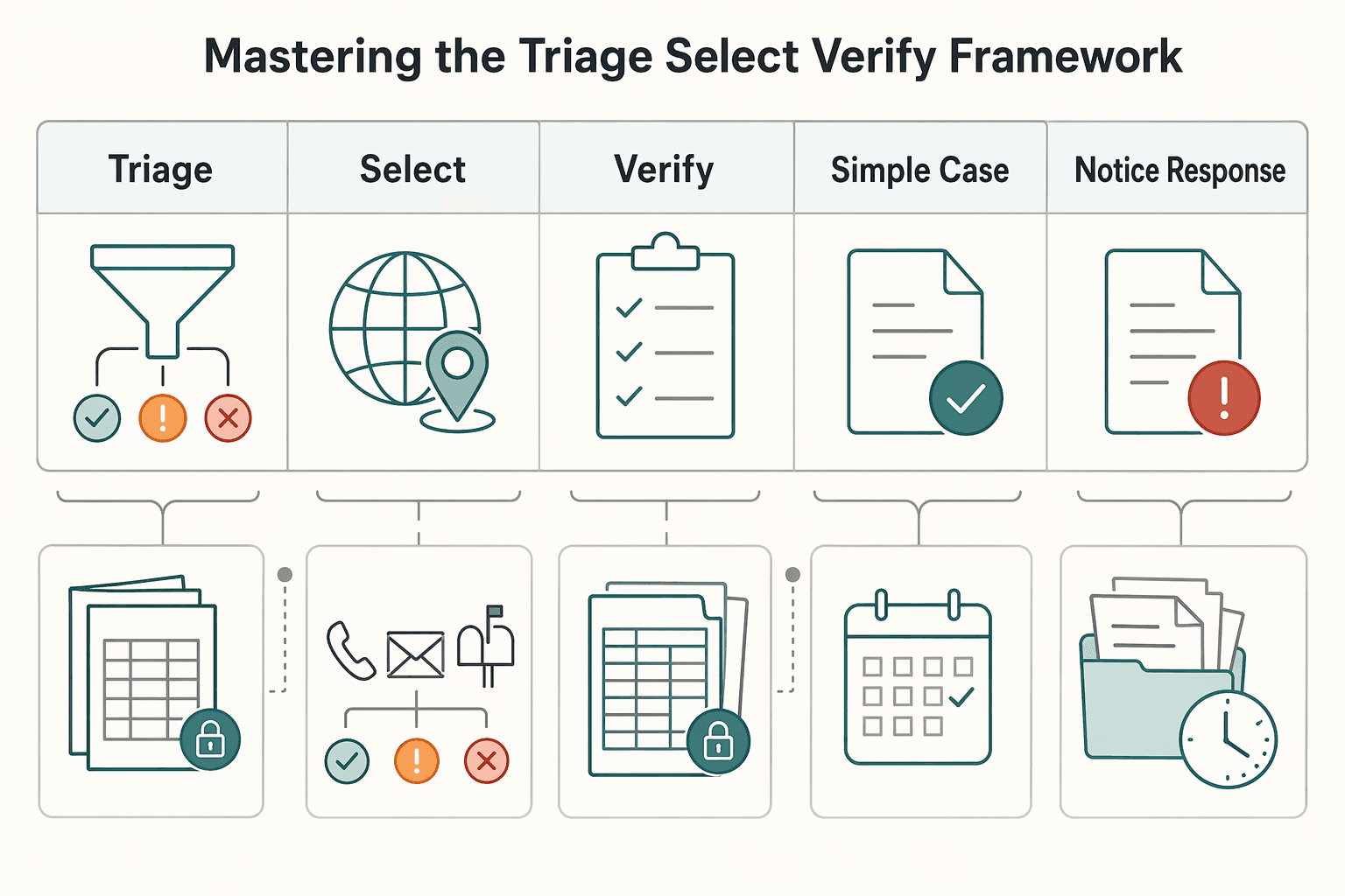 Diagram showing From Anxiety to Agency: Mastering the Triage, Select, Verify Framework for The Best Way to Communicate with the IRS from Abroad.