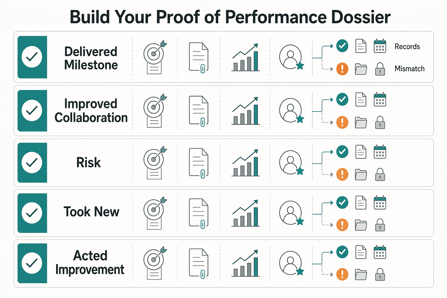 Diagram showing Build Your Proof of Performance Dossier for Remote Performance Reviews for Independent Contractors.
