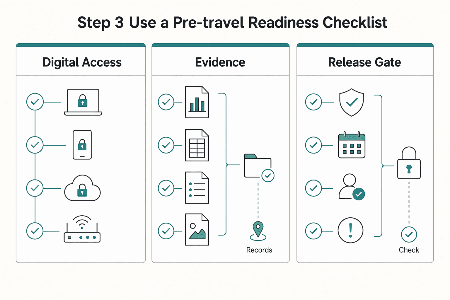 Diagram showing Step 3. Use a pre-travel readiness checklist for How to Create a Travel Policy for a Remote Team.